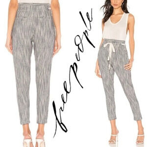 Free People, Light At Sunrise Crop Pants, Drawstring, Seersucker,‎ Blue, Cream